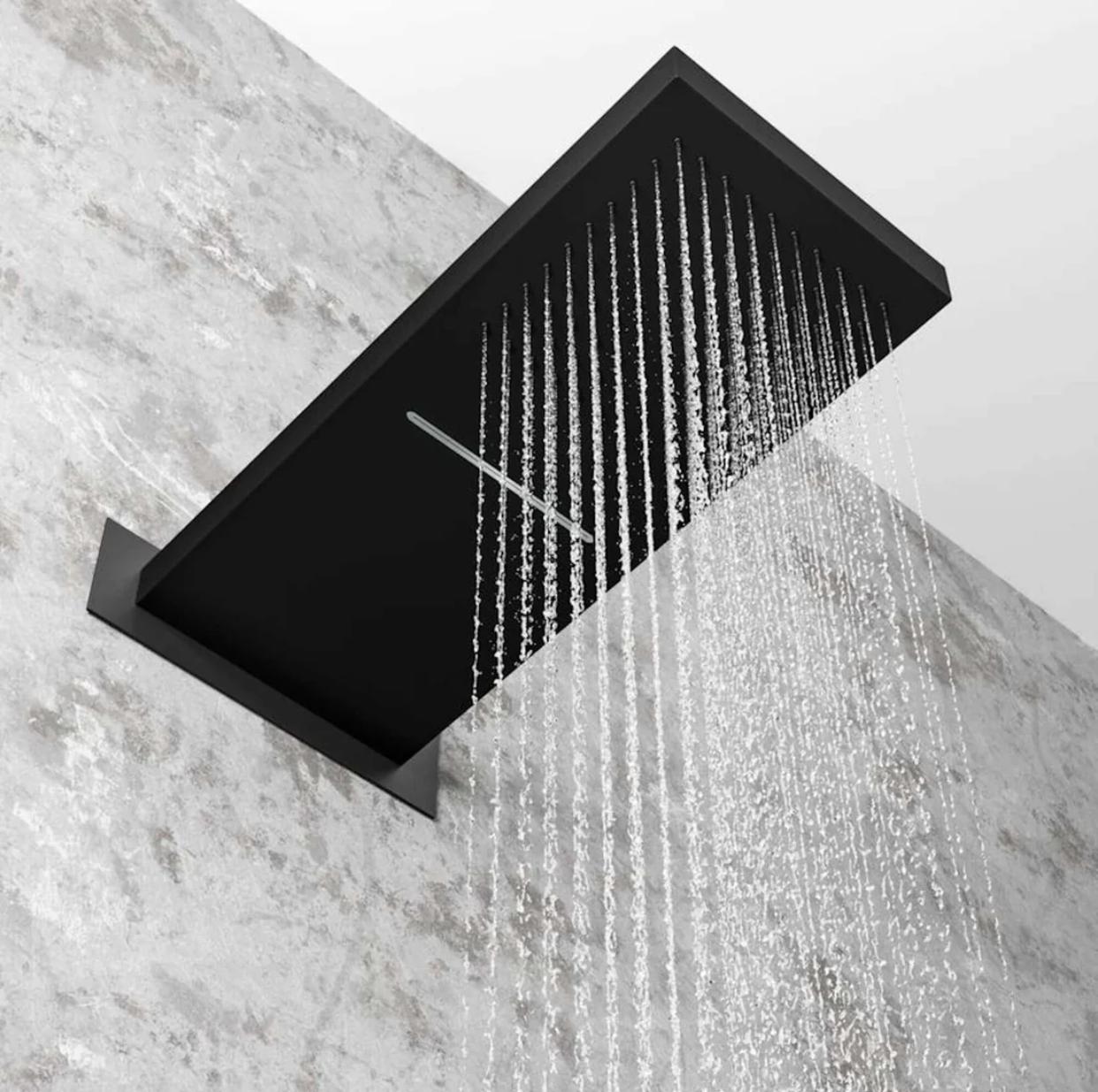 22 inch waterfall and rainfall shower head in matte black for thermostatic shower system rainfall mode