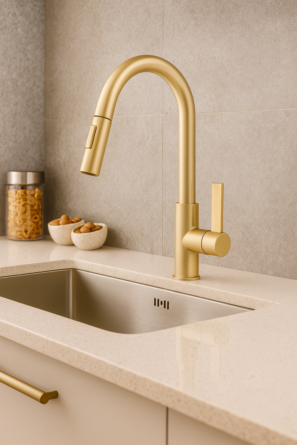 Pull-Out Kitchen Faucet – Single Handle, Brushed Gold, 18” High-Arc NA-9276-BG