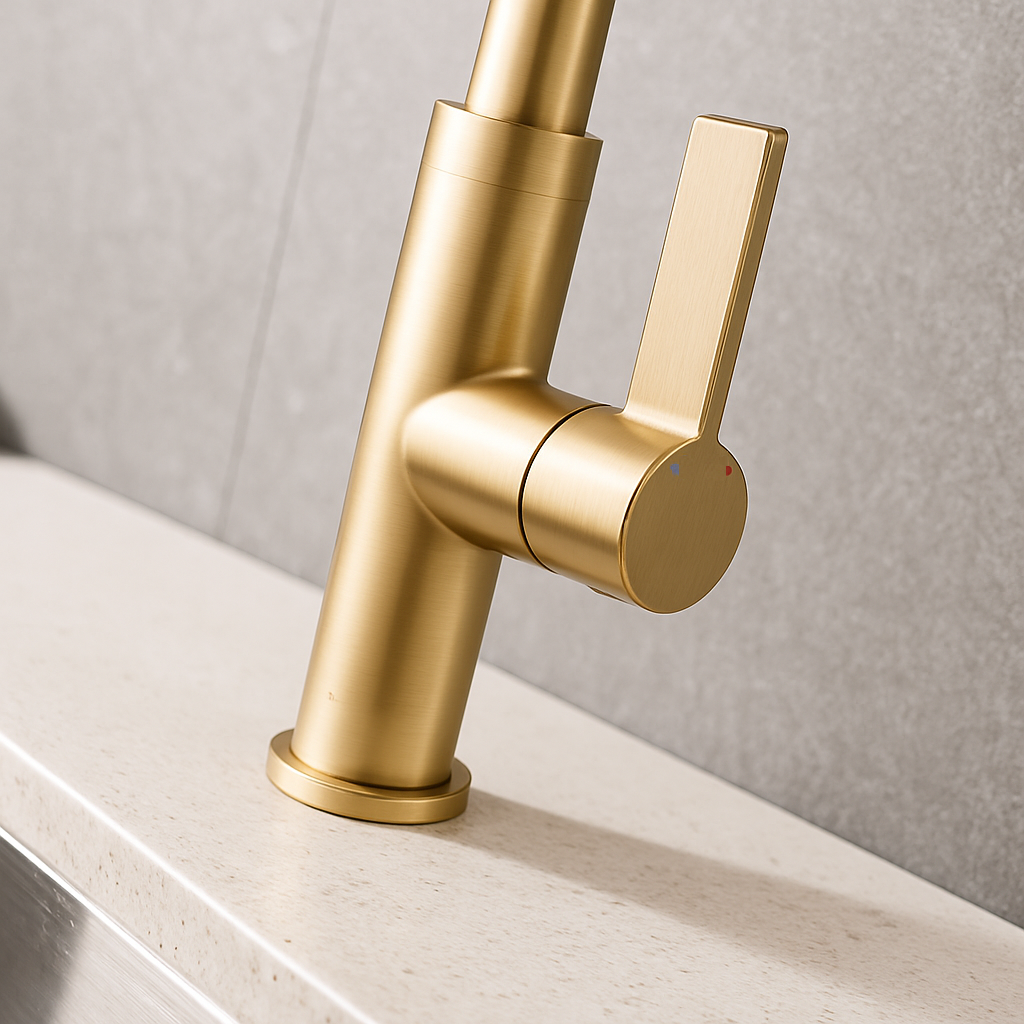 Pull-Out Kitchen Faucet – Single Handle, Brushed Gold, 18” High-Arc NA-9276-BG