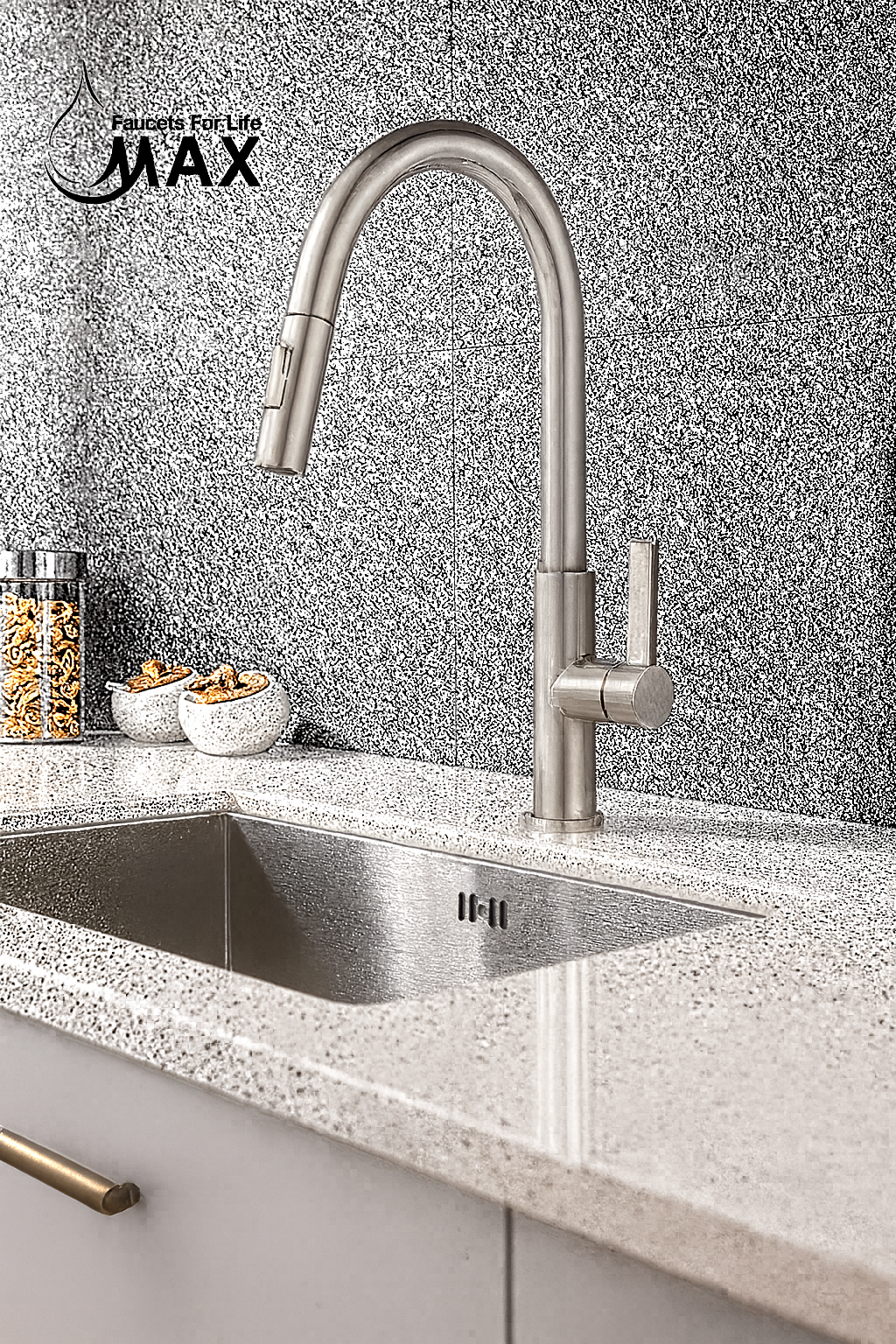 Pull-Out Kitchen Faucet – Single Handle, Brushed Nickel, 18” High-Arc NA-9276-BN