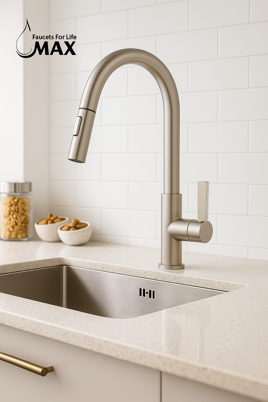 Pull-Out Kitchen Faucet – Single Handle, Brushed Nickel, 18” High-Arc NA-9276-BN