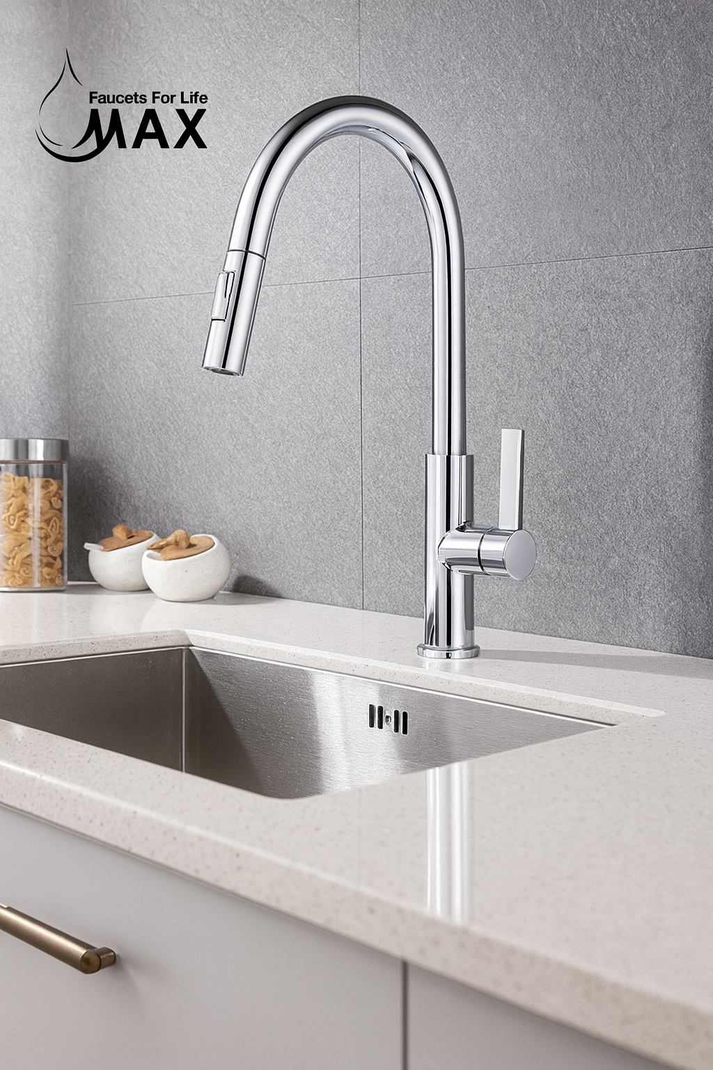 Pull-Out Kitchen Faucet – Single Handle, Chrome, 18” High-Arc NA-9276-C