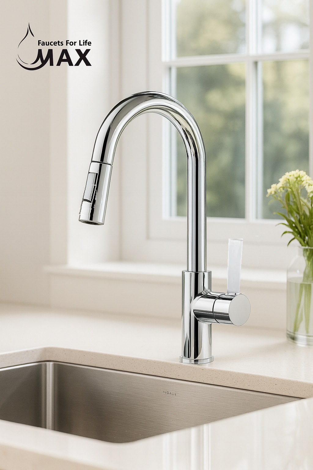 Pull-Out Kitchen Faucet – Single Handle, Chrome, 18” High-Arc NA-9276-C