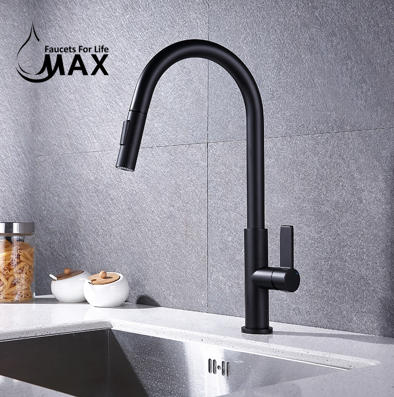 Pull-Out Kitchen Faucet – Single Handle, Matte Black, 18” High-Arc NA-9276-MB