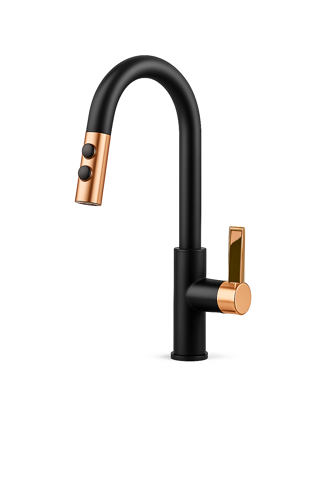 Pull-Out Kitchen Faucet – Single Handle, Matte Black & Rose, 18” High-Arc NA-9276-MB,RG