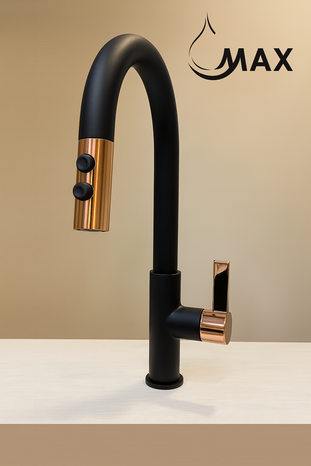 Pull-Out Kitchen Faucet – Single Handle, Matte Black & Rose, 18” High-Arc NA-9276-MB,RG