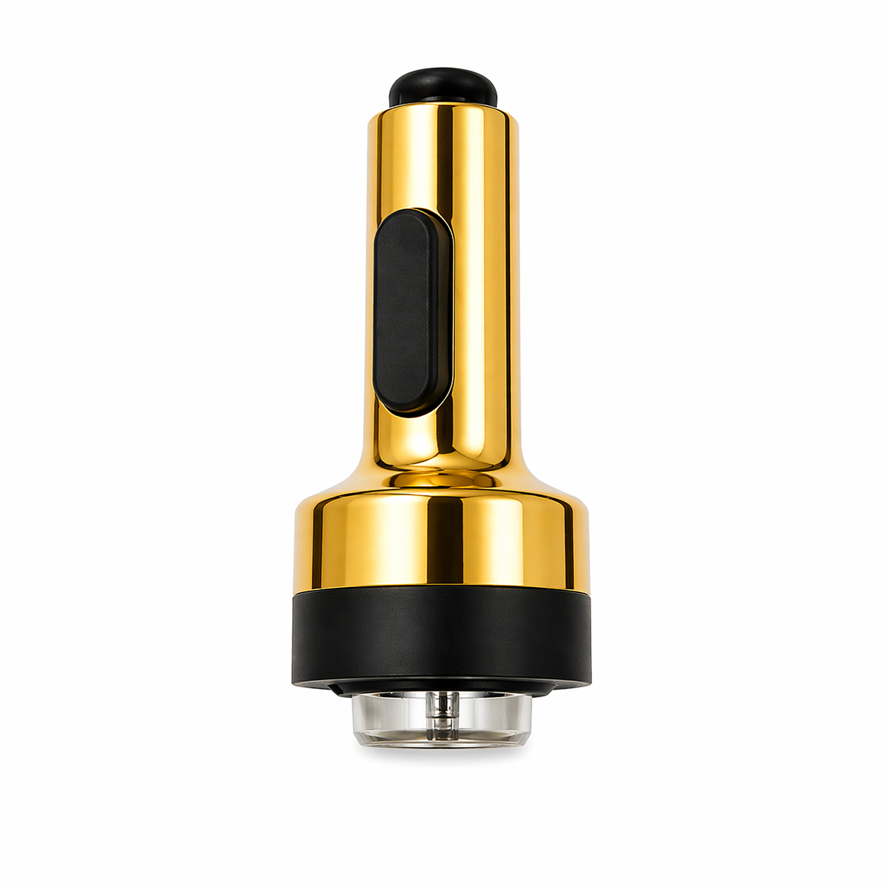 Gold and black electronic device on a white background