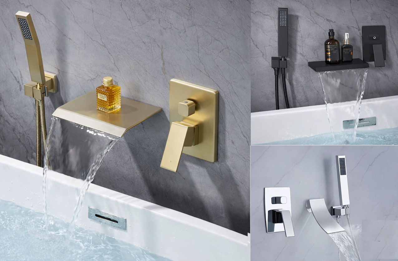 Luxury roman tub faucet with handheld shower and deck mounted design for modern bathroom
