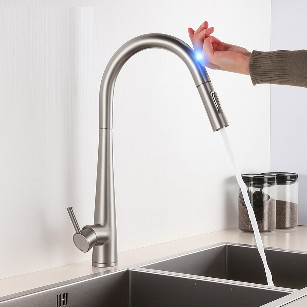 MAX Faucets Smart Touch Kitchen Faucet – 18" Single Handle Pull-Out Sprayer, Hands-Free Sensor, Brushed Nickel Finish