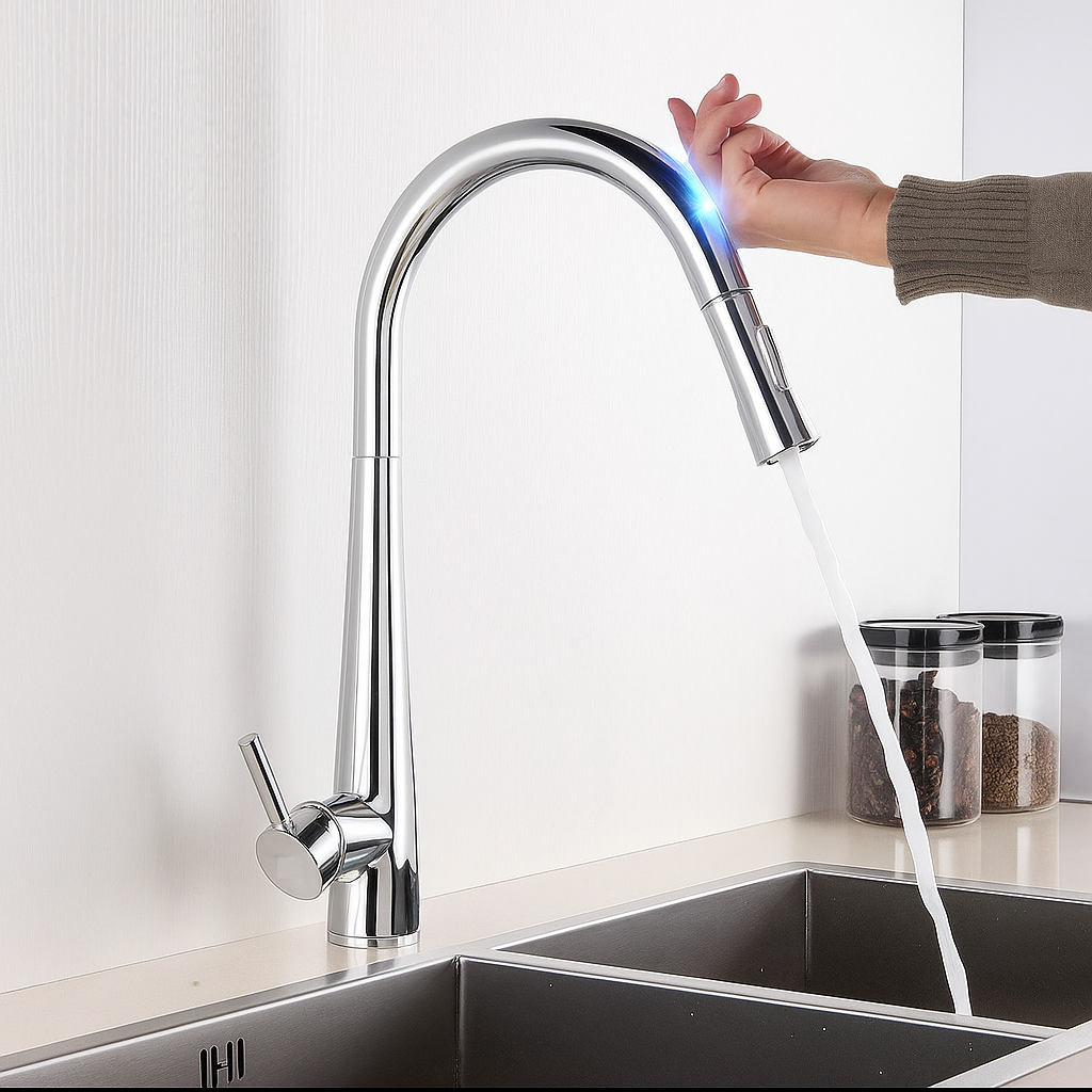 MAX Faucets Smart Touch Kitchen Faucet – 18" Single Handle Pull-Out Sprayer, Hands-Free Sensor, Chrome Finish