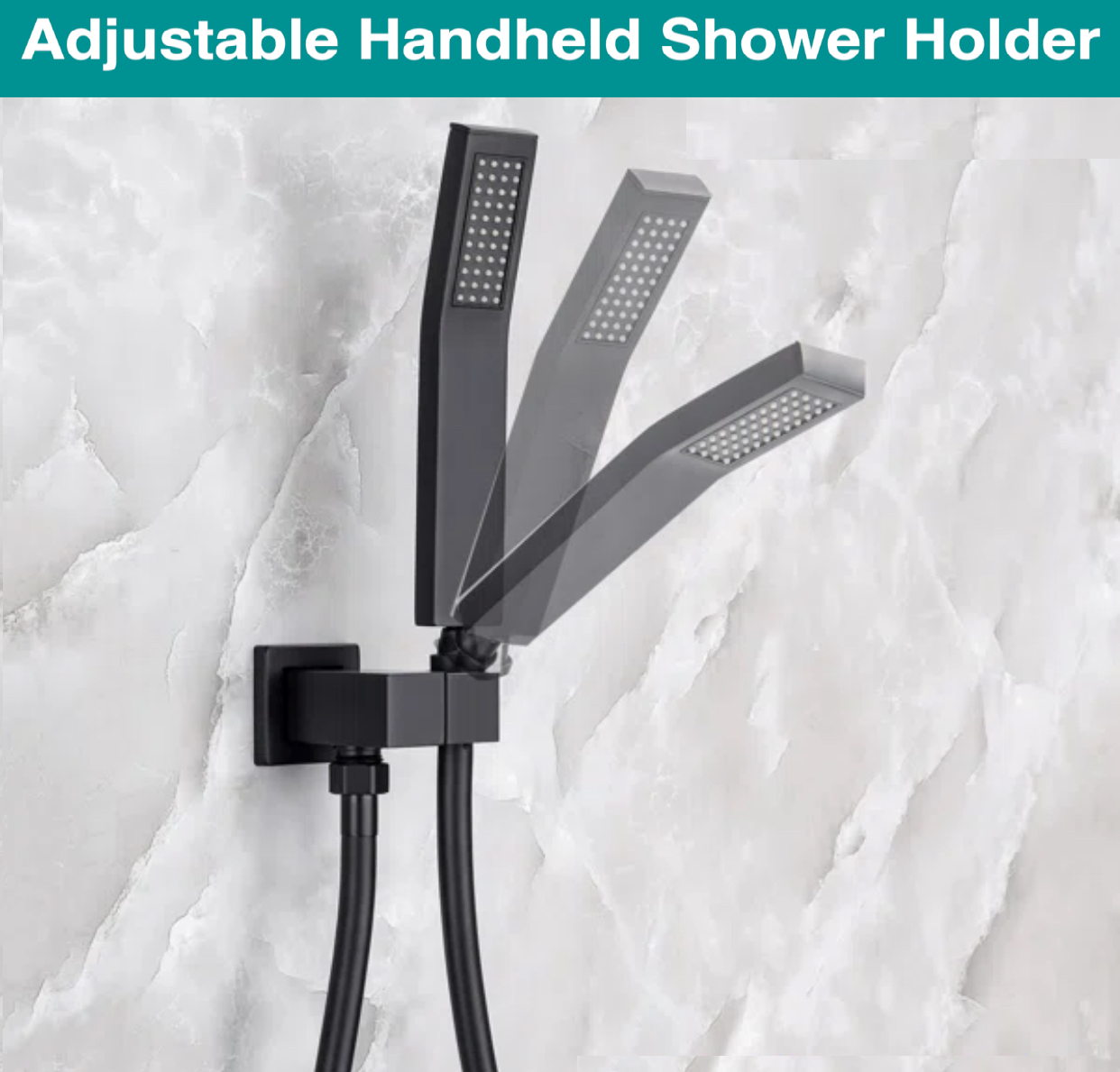 Waterfall Spout Shower System Set – Three Functions with Pressure Balance Valve | Matte Black Finish