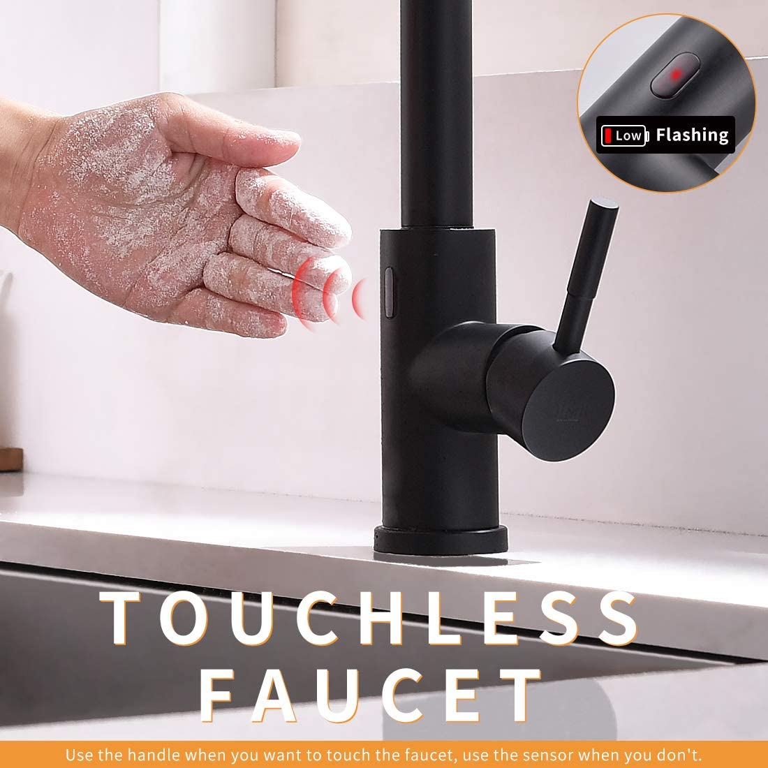 MAX Faucets Matte Black Touchless Kitchen Faucet with Motion Sensor Activation