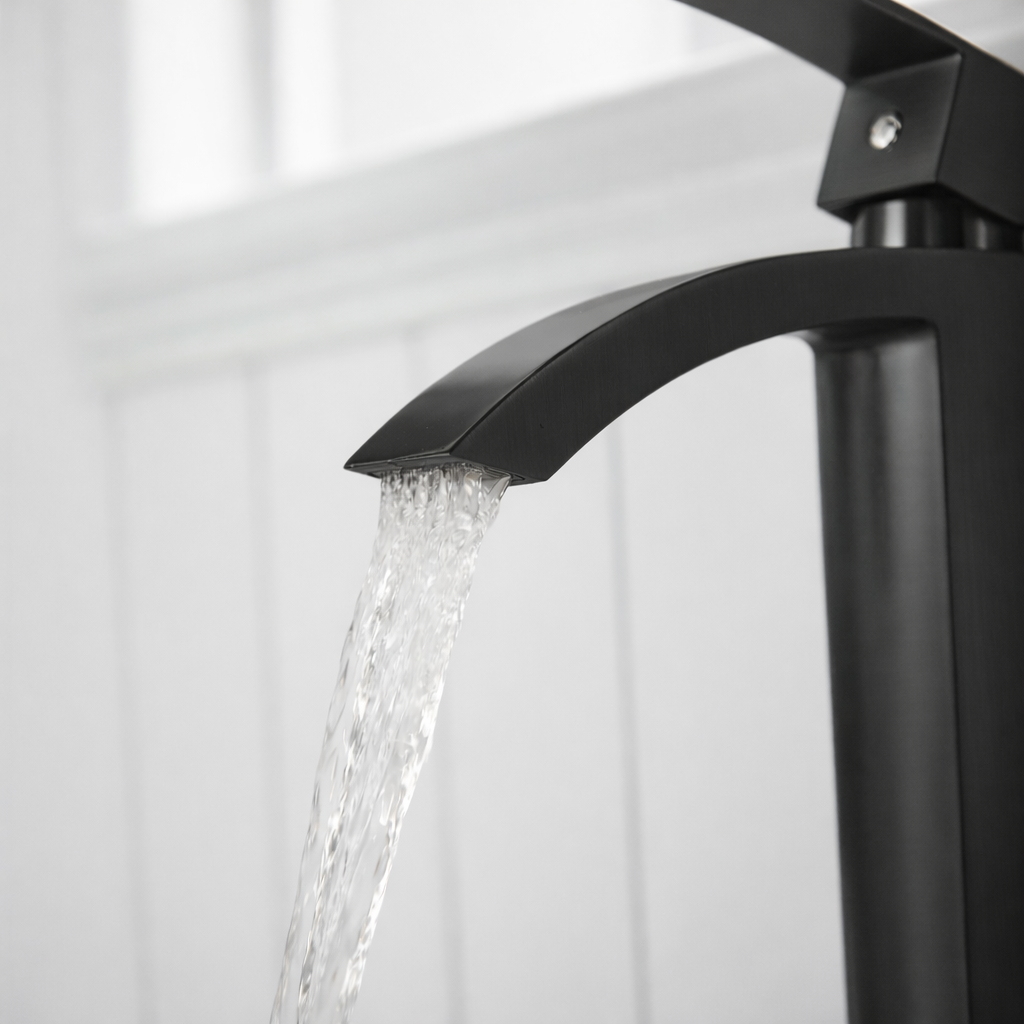 Waterfall water flow from MAX Faucets matte black bathroom faucet