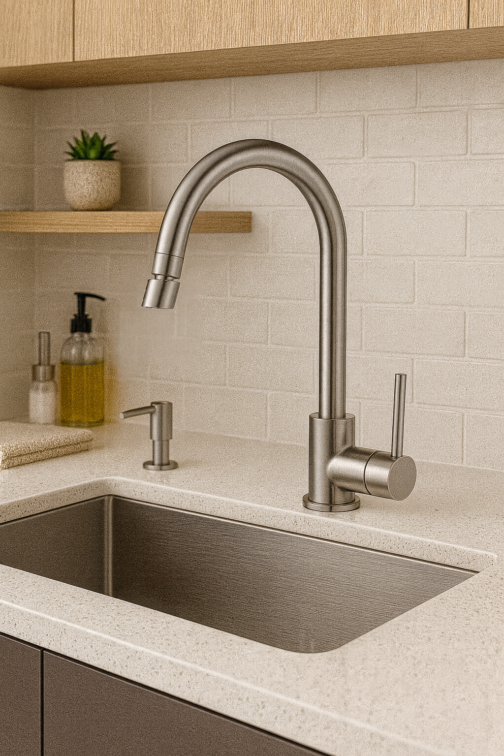 Single Handle Kitchen Faucet Swivel with Movable Spout Brushed Nickel HM-730-BN