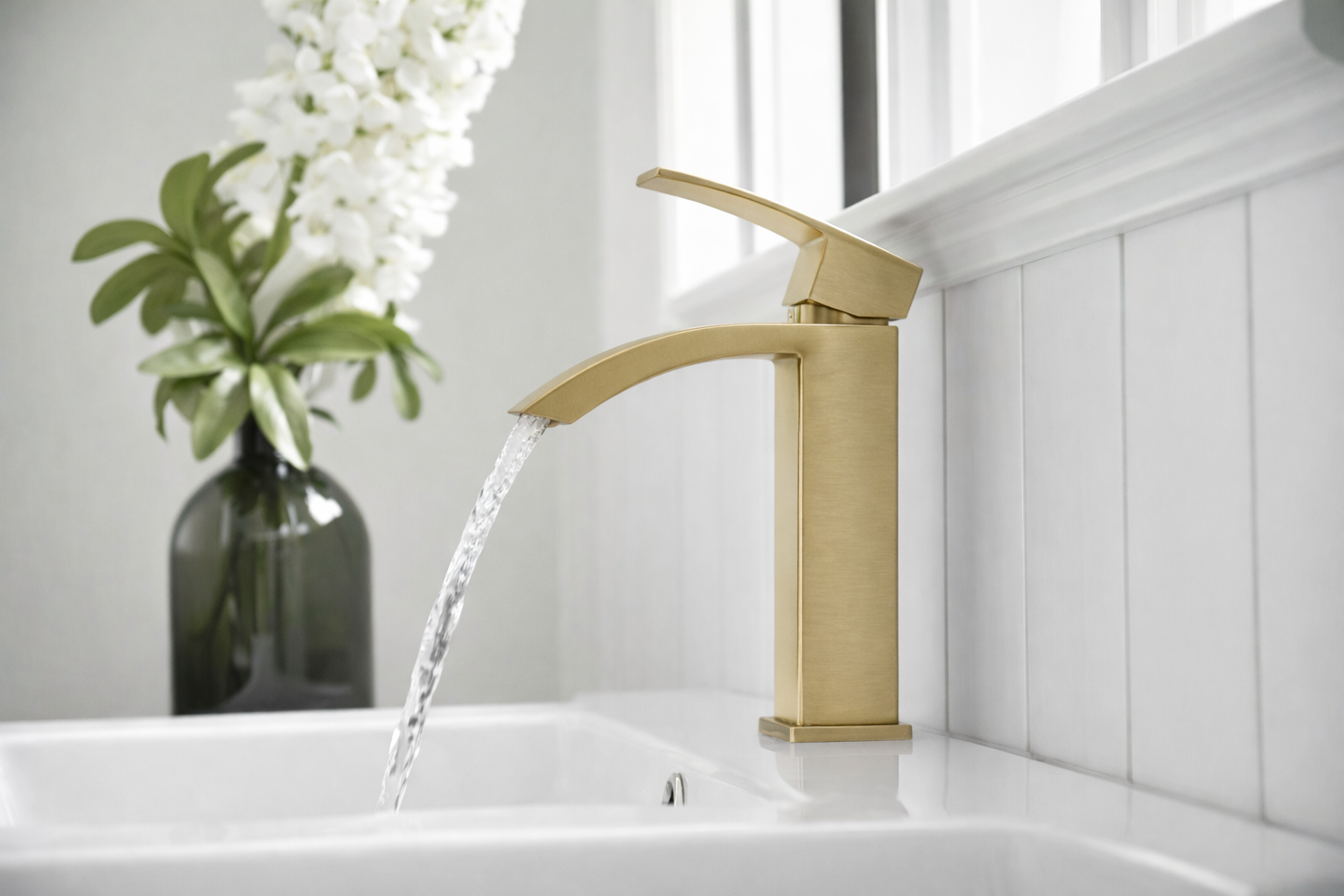 Single Handle Waterfall Bathroom Faucet – Brushed Gold | MAX Faucets