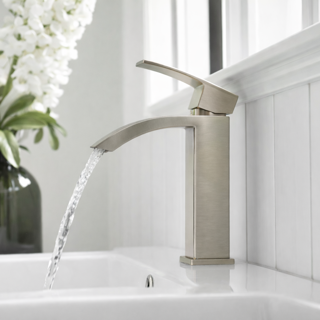 Faucets Single Handle Waterfall Bathroom Faucet – Brushed Nickel | MAX Faucets