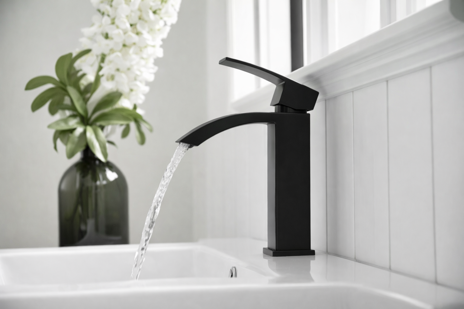 Single Handle Waterfall Bathroom Faucet – Matte Black | MAX Faucets
