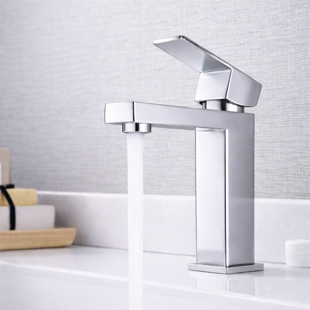 Single Hole Bathroom Faucet – Chrome Square Design | MAX Faucets