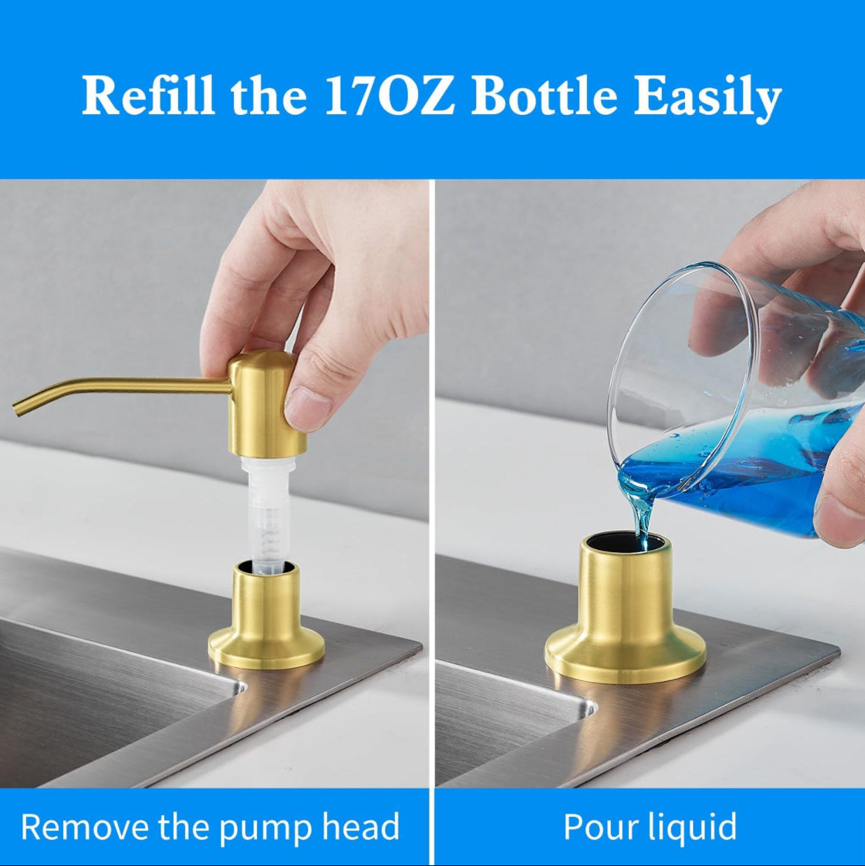 Soap & Lotion Dispenser Brushed Gold Finish MP-12111-BG Easy Refill 