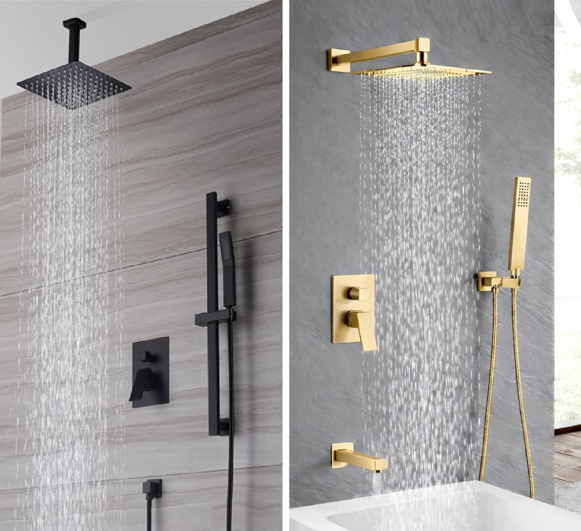 matte black rainfall shower system with handheld & brushed gold rainfall shower system wall mounted with handheld