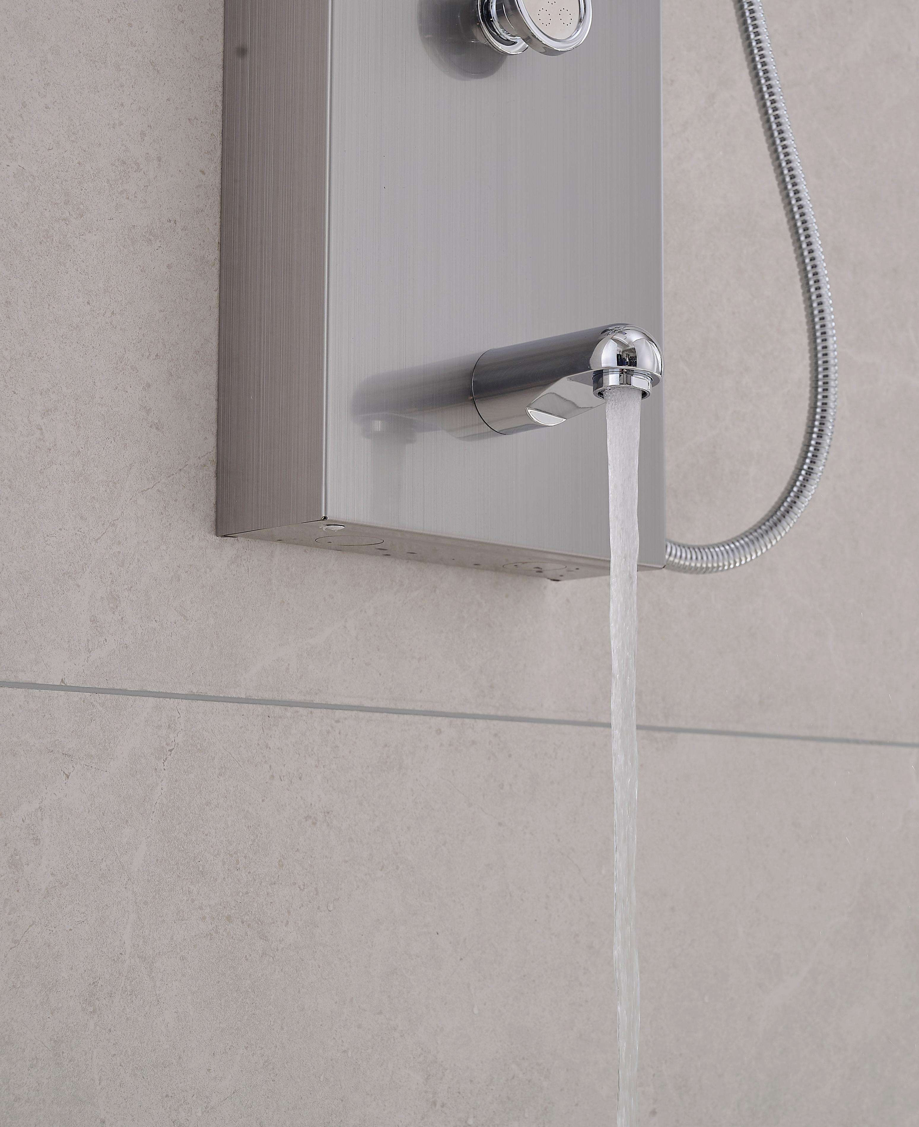 Thermostatic Rainfall Shower Panel System – 6 Functions with 8 Massage Jets, Handheld Shower & Digital Display | Chrome Finish BM-SP12611-BN
