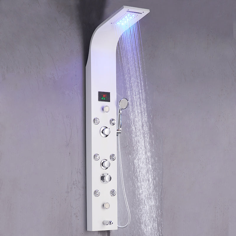 Thermostatic Rainfall Shower Panel System – 6 Functions with 8 Massage Jets, Handheld Shower & Digital Display | White Finish BM-SP12611-W