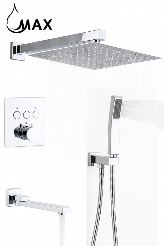 MAX Faucets | Thermostatic Shower System Set Three Functions With Push Buttons And Pressure Balance Valve Chrome Finish MW7133TH-C