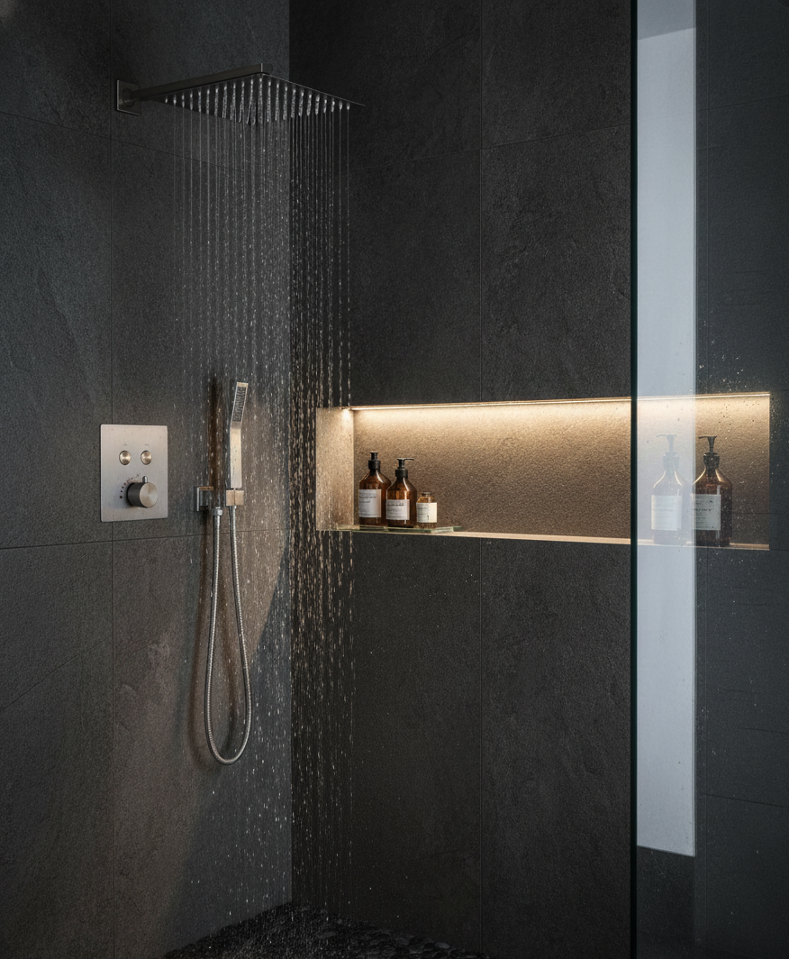MAX Faucets | Thermostatic Shower System Set Two Functions With Pressure Balance Valve Brushed Nickel Finish