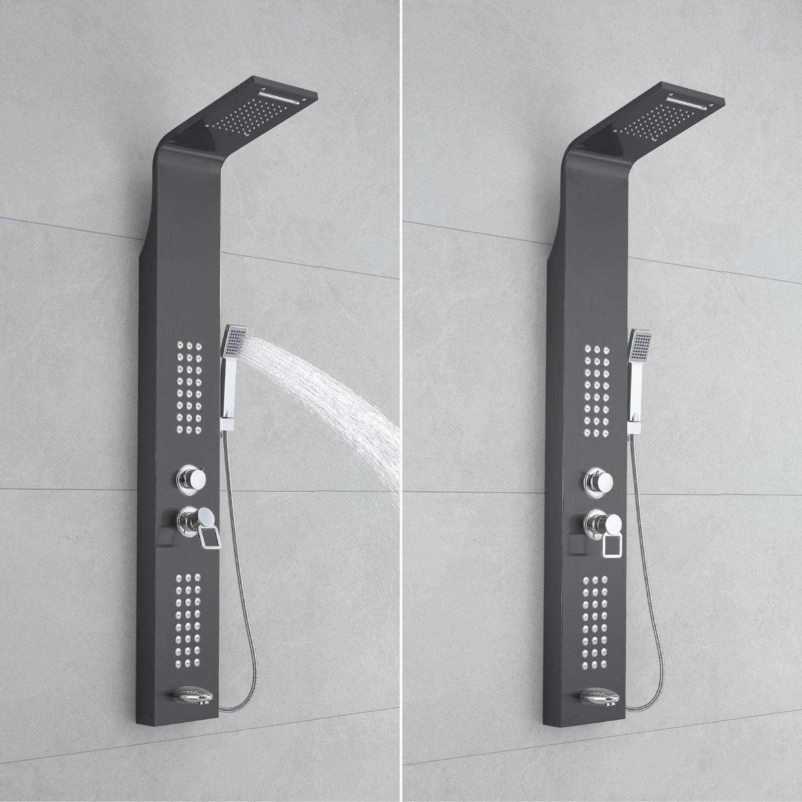 Thermostatic Waterfall Shower Panel System with Massage Jets and Handheld Shower | Black Finish M-SP104-B-1