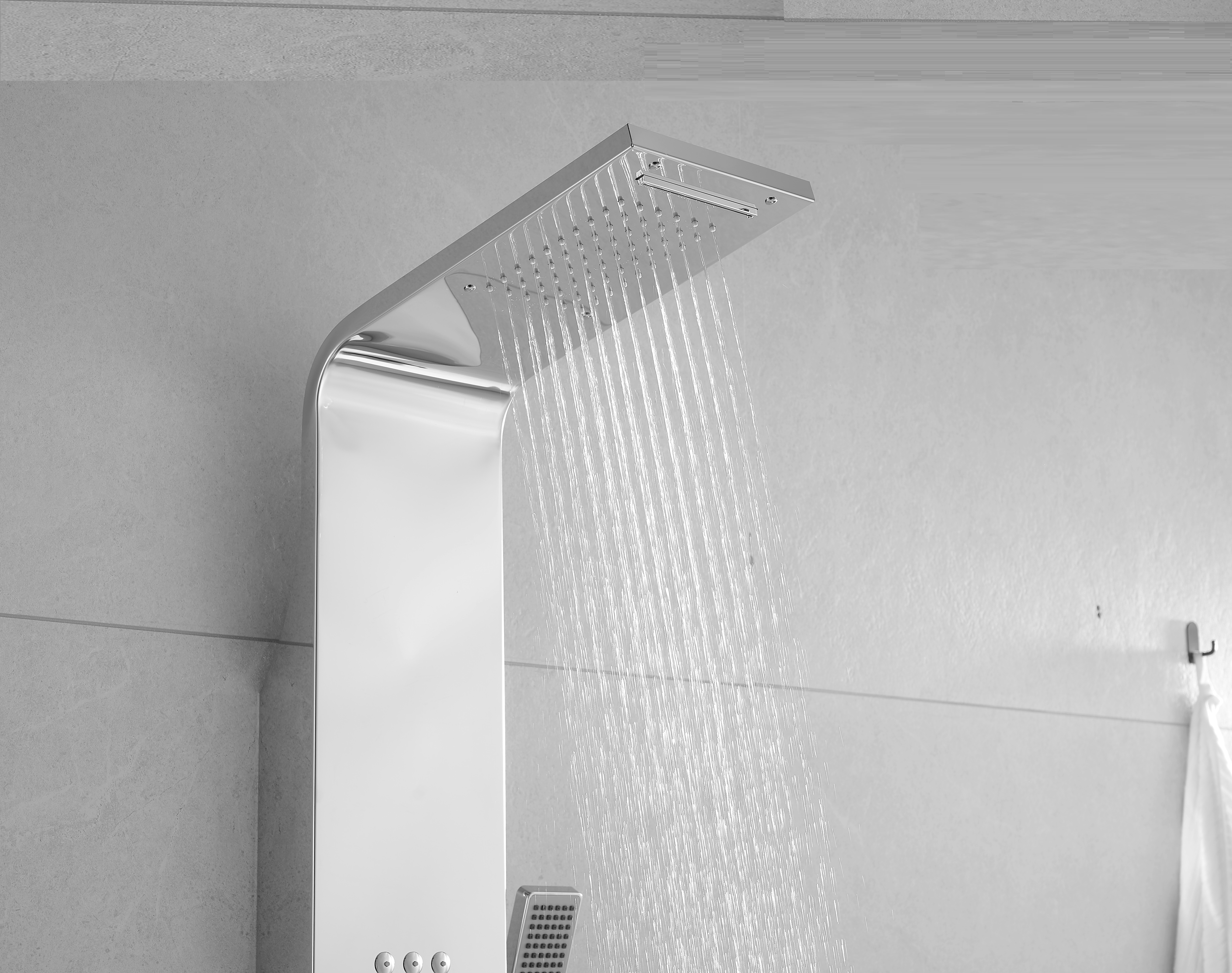 Thermostatic Waterfall Shower Panel System with Massage Jets and Handheld Shower | Chrome Finish BM-SP104-C