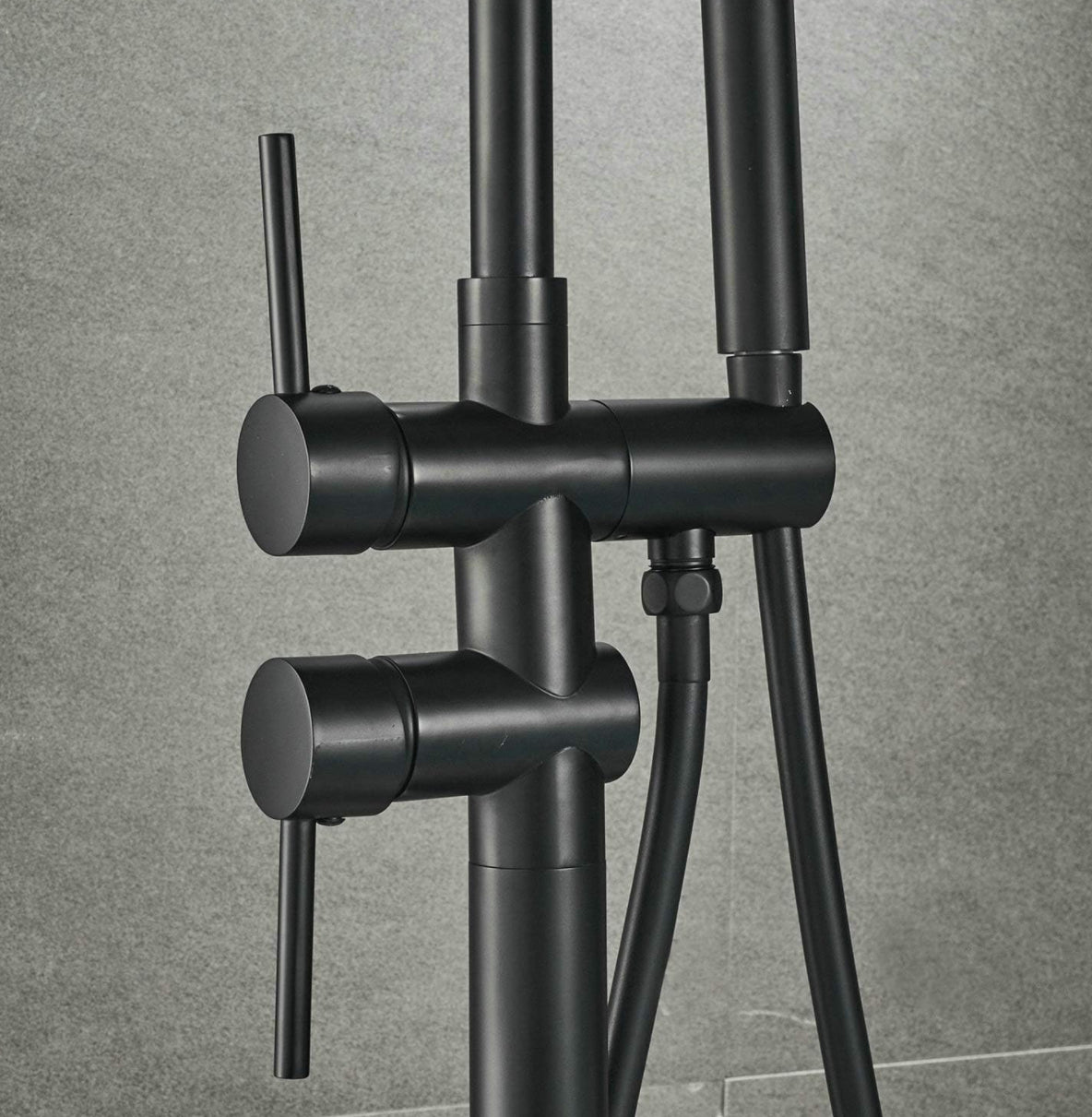 Tub Filler Faucet Single Handle Floor Mount With Rough-In And Handheld Matte Black Finish