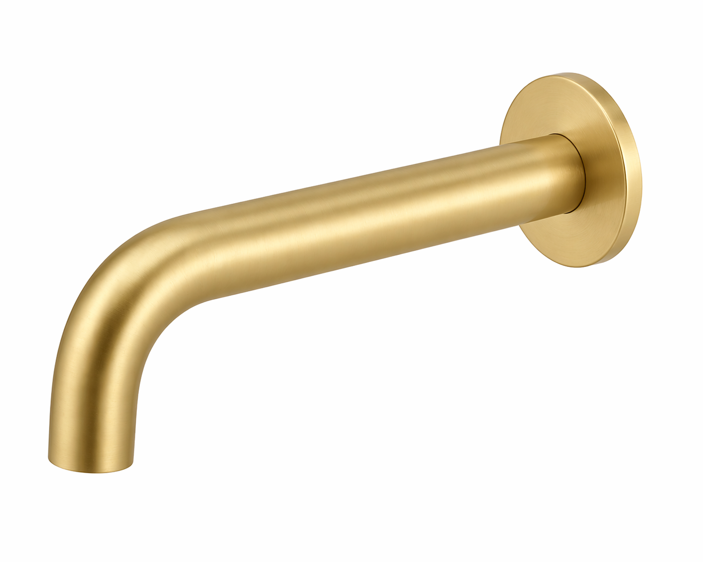 Gold bathroom faucet spout on a white background