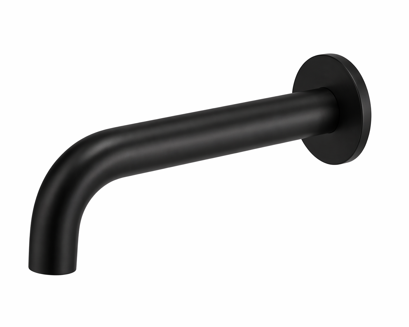Black wall-mounted shower arm on a white background