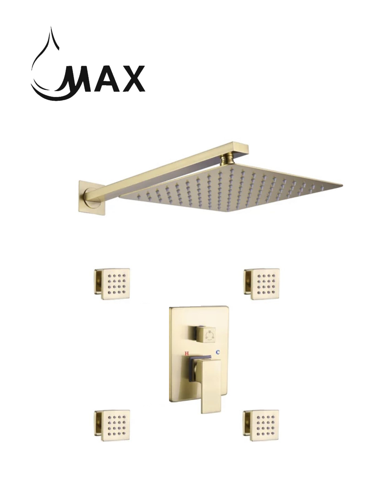 Wall Mounted Shower System Set Two Functions With 4 Body Jets  Brushed Gold Finish