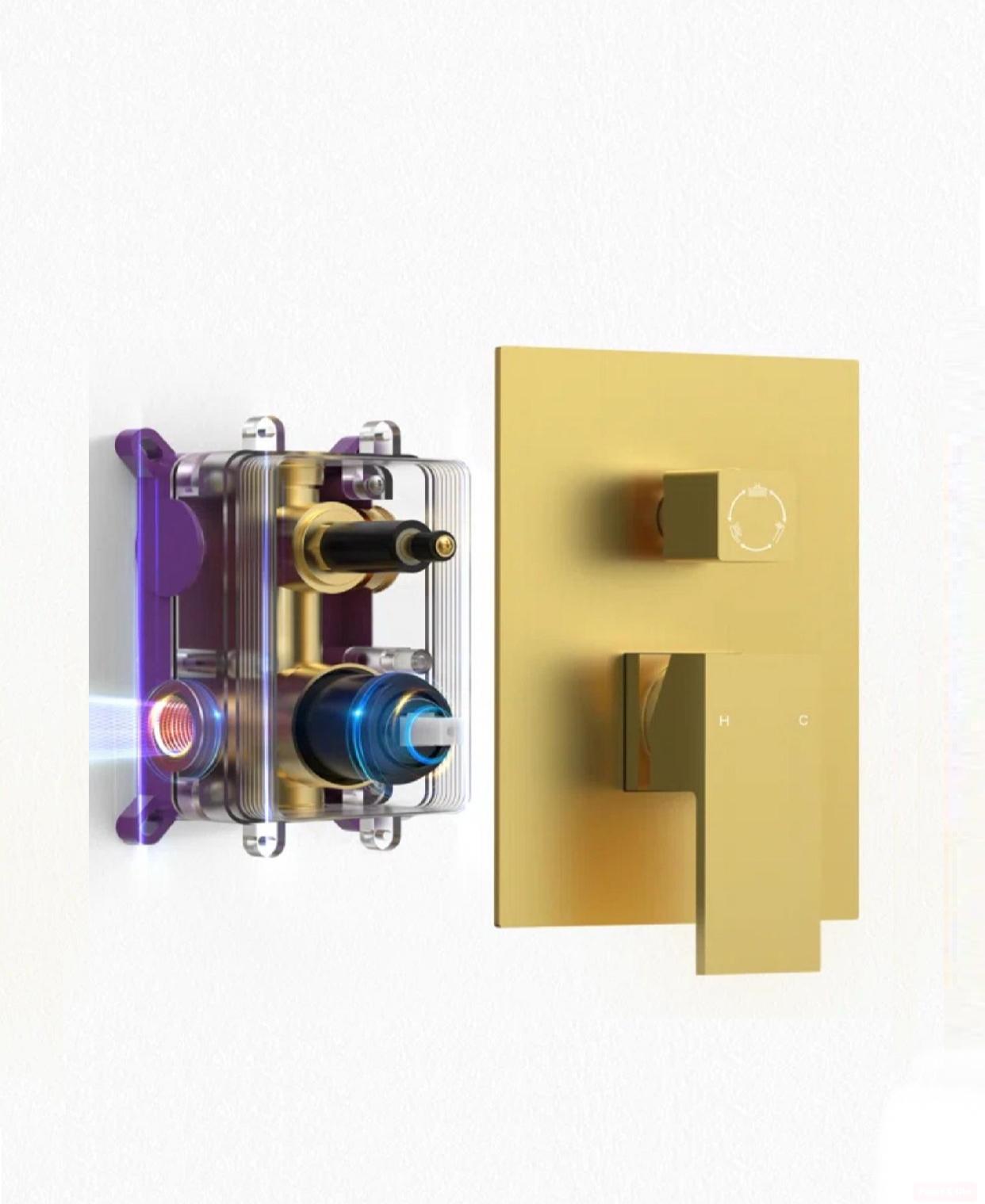 Ceiling Shower System Three Functions With Hand-Held Slide Bar and Pressure Balance Valve Brushed Gold Finish
