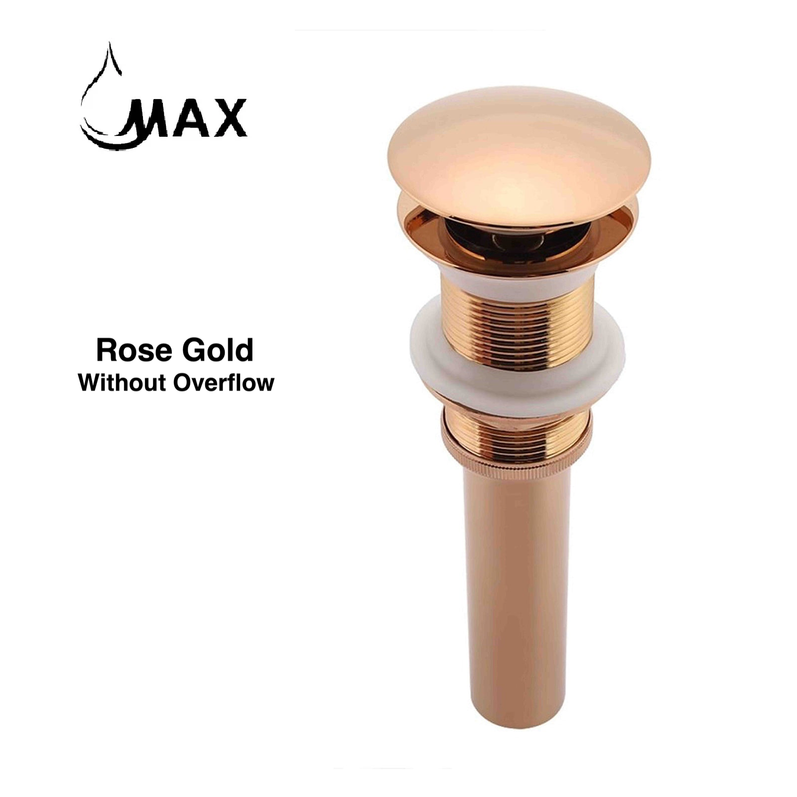 MAX Faucets | Solid Brass Pop-Up Bathroom Sink Drain Without Overflow – Rose Gold Finish