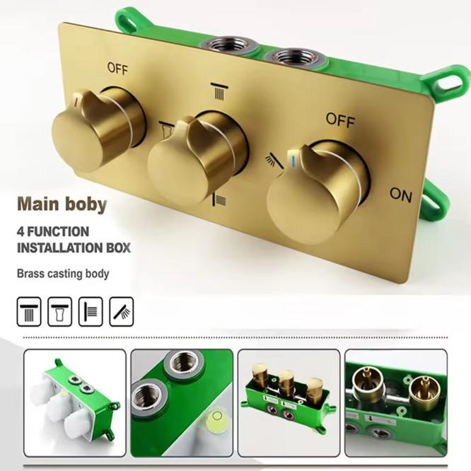 MAX Faucets Ceiling Shower System Set - Four-Way with Pressure Balance Valve & 4 Body Jets Massage (Brushed Gold)