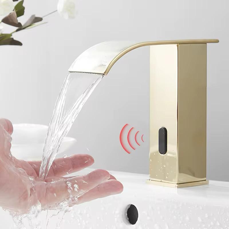 MAX Faucets Modern Touchless Bathroom Faucet – Brushed Gold Finish Hot & Cold with Thermostatic Valve Control