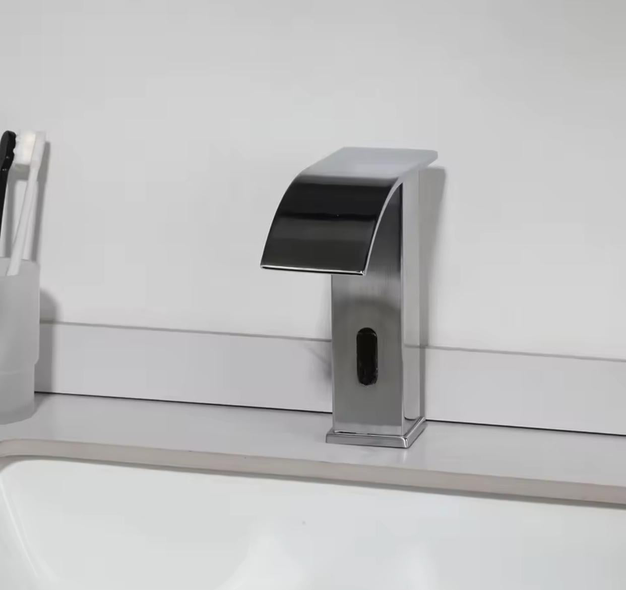 MAX Faucets Modern Touchless Bathroom Faucet – Brushed Nickel Finish Hot & Cold with Thermostatic Valve Control