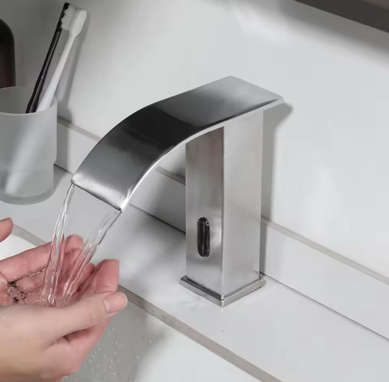 MAX Faucets Modern Touchless Bathroom Faucet – Brushed Nickel Finish Hot & Cold with Thermostatic Valve Control