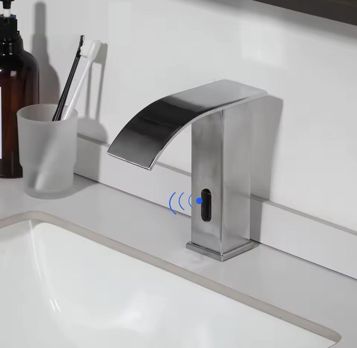 MAX Faucets Modern Touchless Bathroom Faucet – Brushed Nickel Finish Hot & Cold with Thermostatic Valve Control