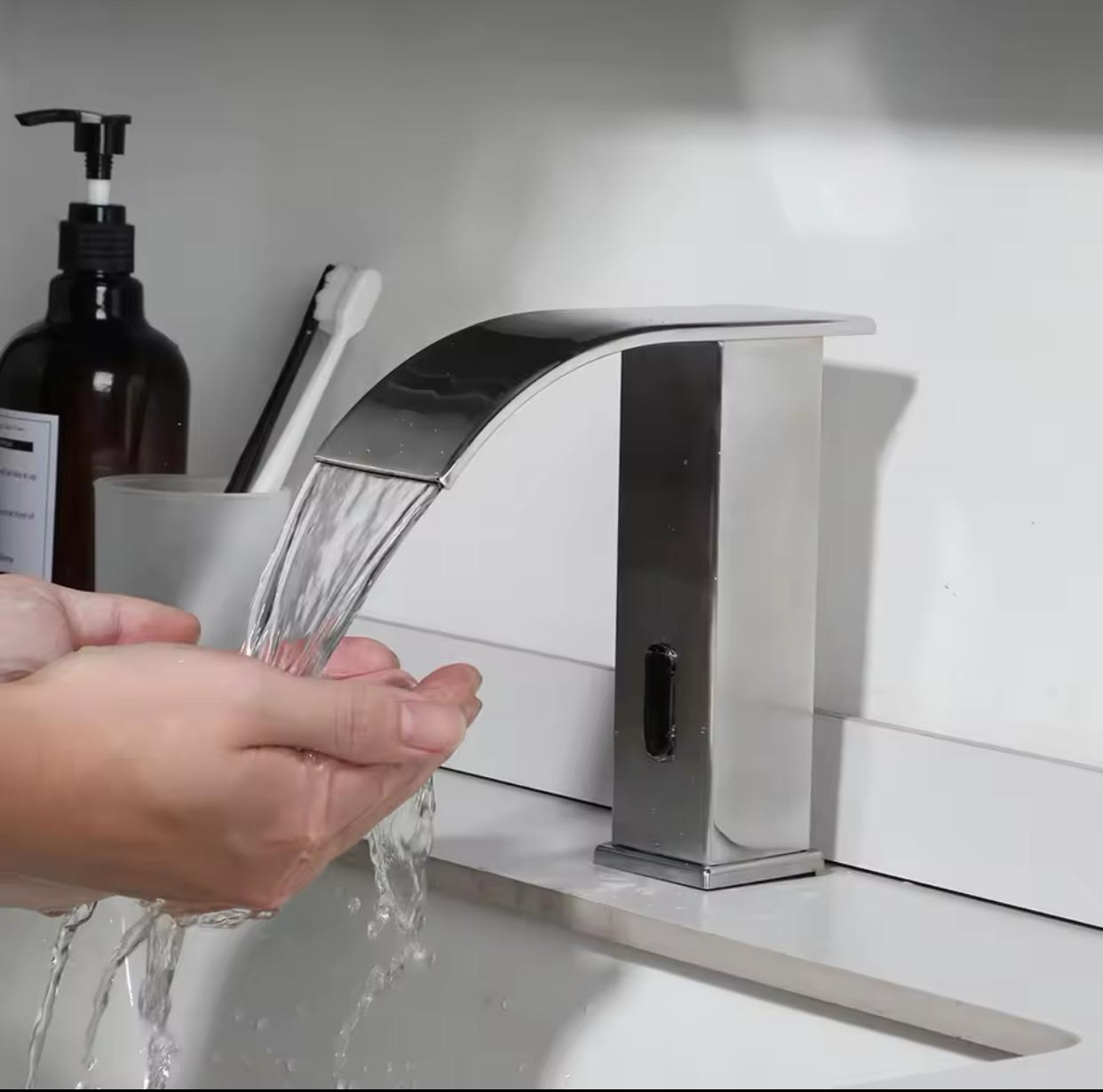 MAX Faucets Modern Touchless Bathroom Faucet – Brushed Nickel Finish Hot & Cold with Thermostatic Valve Control