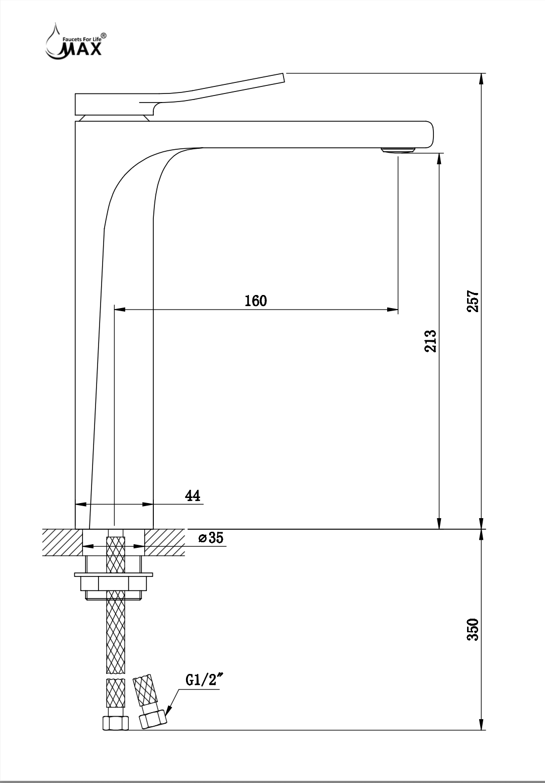 MAX Faucets | 10" Vessel Sink Bathroom Faucet – Long Spout – Brushed Gold Body with Matte Black Handle