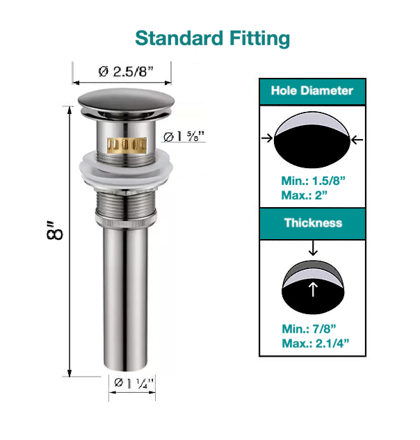 MAX Faucets | Solid Brass Pop-Up Bathroom Sink Drain Assembly – Brushed Nickel Finish with Overflow and Hair Catcher