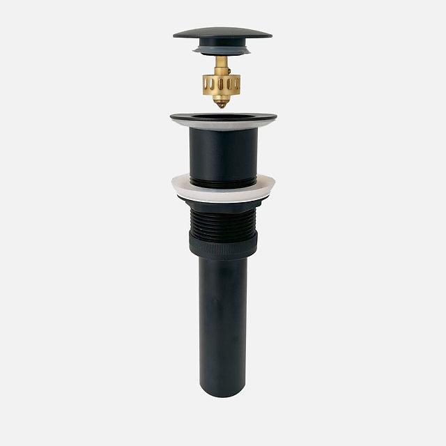 MAX Faucets | Solid Brass Pop-Up Bathroom Sink Drain Without Overflow – Matte Black Finish