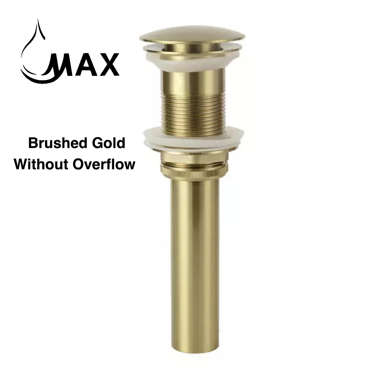 MAX Faucets | Solid Brass Pop-Up Bathroom Sink Drain Without Overflow – Brushed Gold Finish
