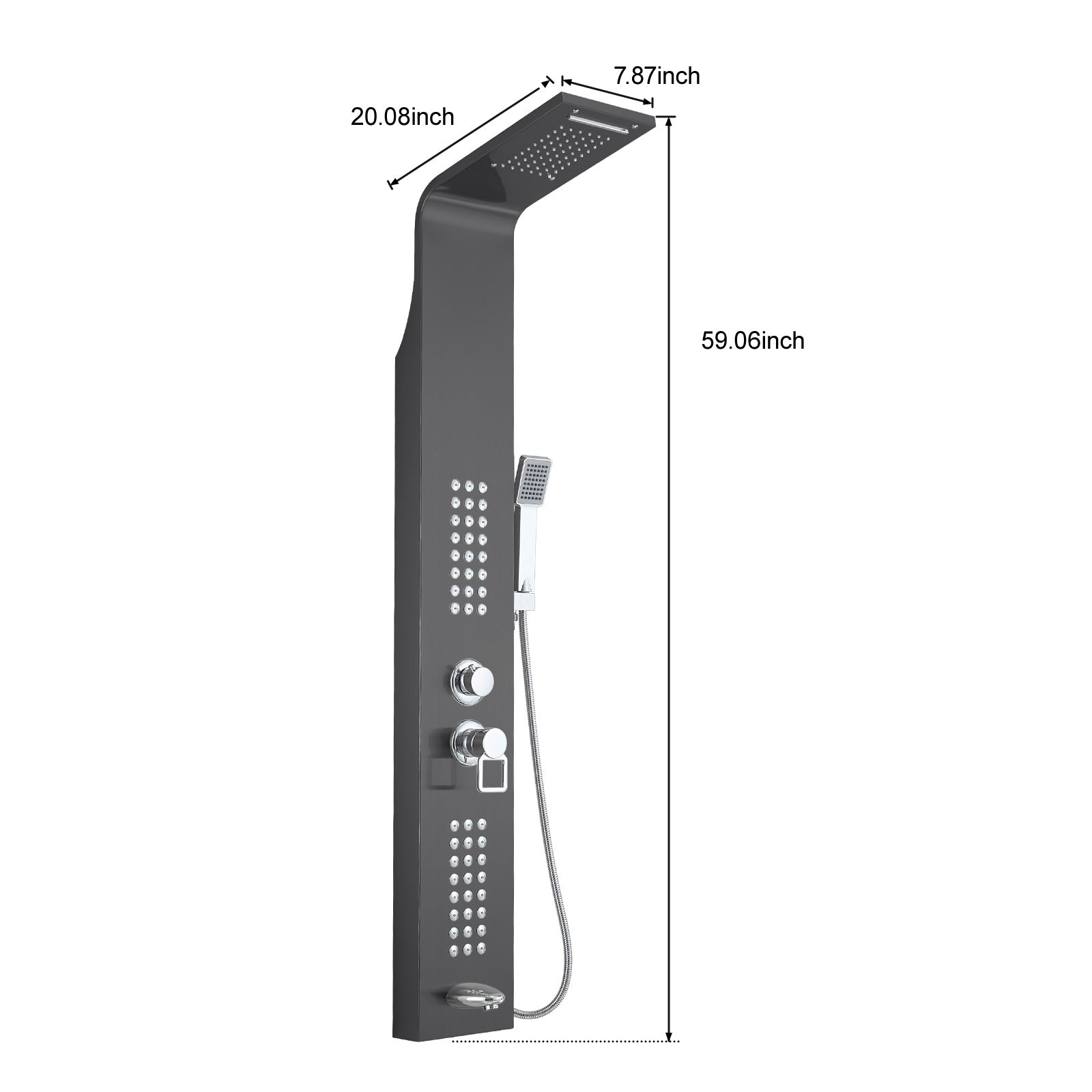Waterfall Shower Panel System with Massage Jets and Handheld Shower | Black Finish M-SP104-B