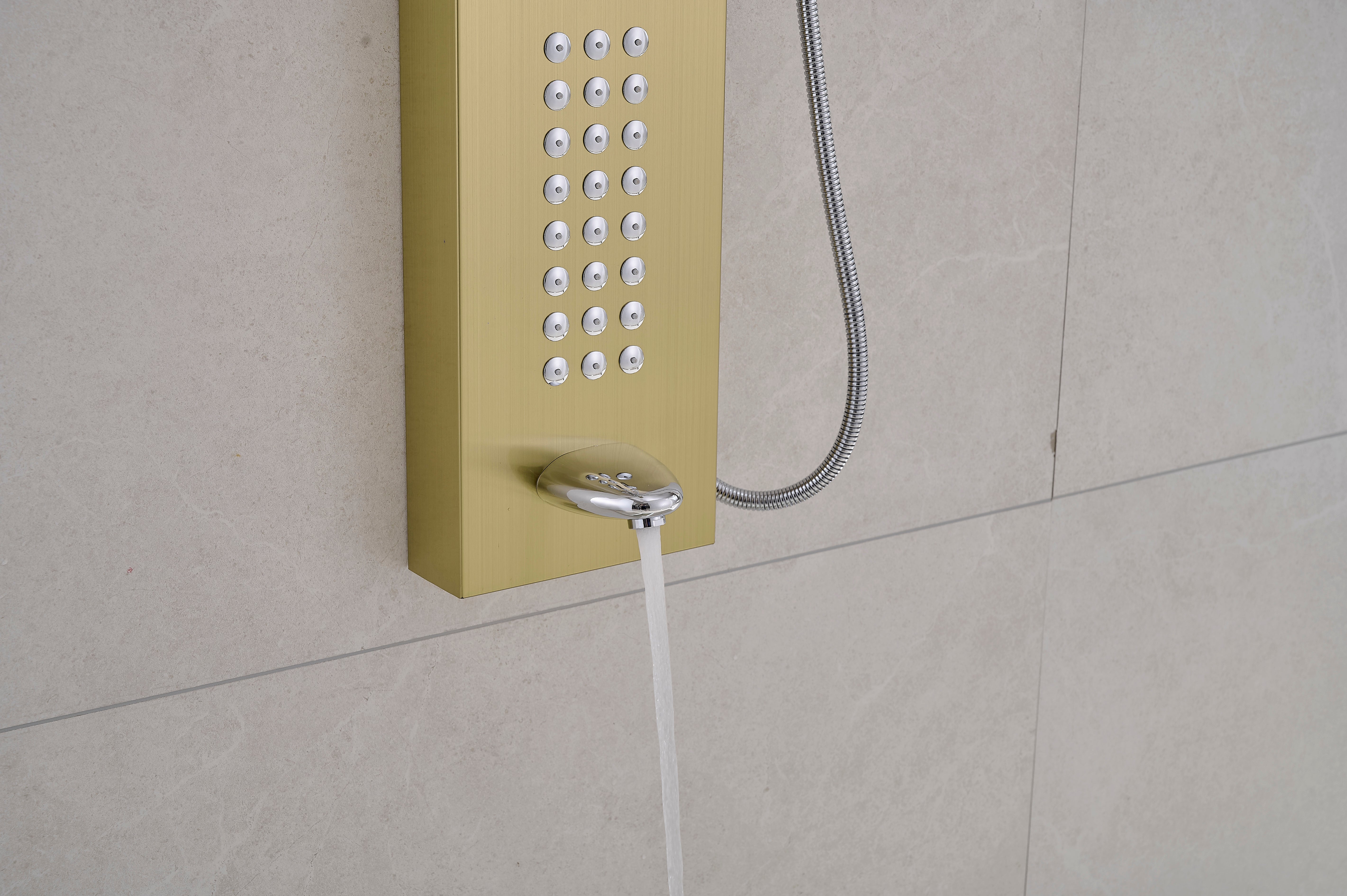 Waterfall Shower Panel System with Massage Jets and Handheld Shower | Brushed Gold Finish BM-SP104-BG