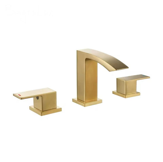 Gold bathroom faucet set on a white background