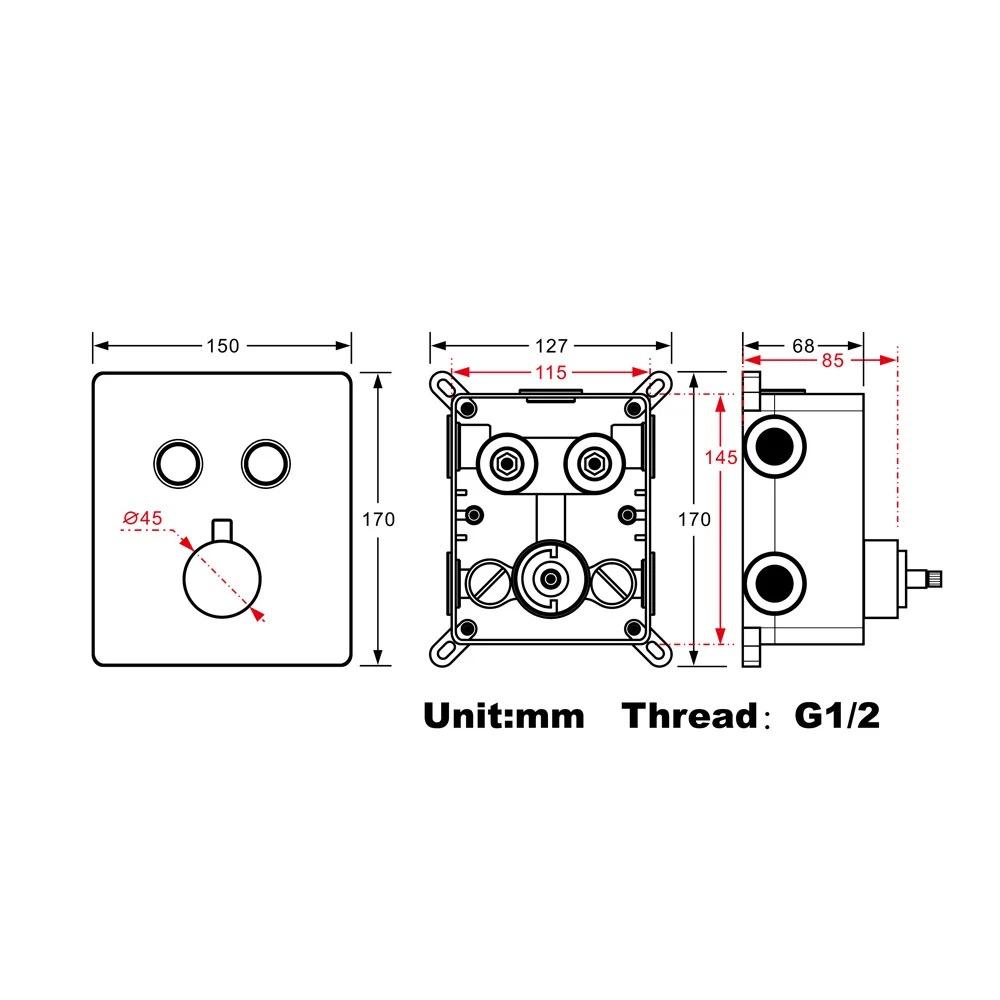 Pressure Balance Thermostatic Shower Valve With Push Buttons Two Functions Chrome Finish